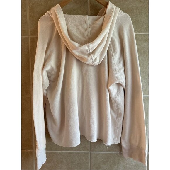 Faherty Hoodie Sweatshirt Unisex L Cream Beige Lightweight Pullover Raw Hem - Picture 5 of 9